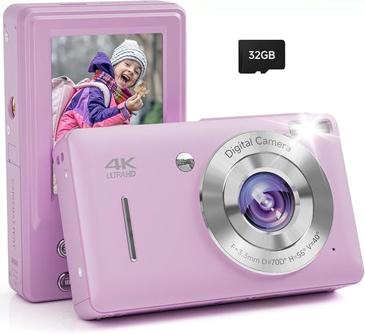 Digital Camera, 44MP FHD 1080P, 16X Zoom, 32GB SD Card, Compact Camera for Kids Teens Adults, Purple-CubbioJoy