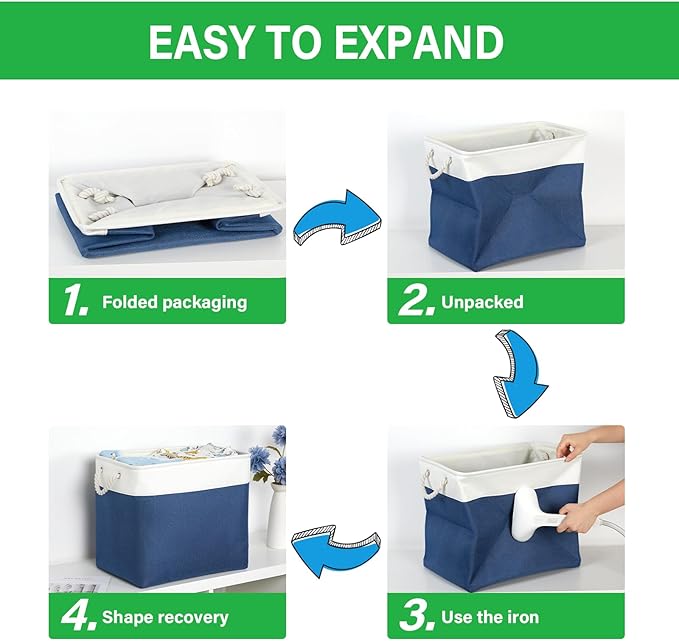 Bidtakay Extra Large Storage Baskets for Shelves 3 Pack Fabric Storage Bins for Organizing Linen Collapsible Organizer for Closet-White&Blue-CubbioJoy