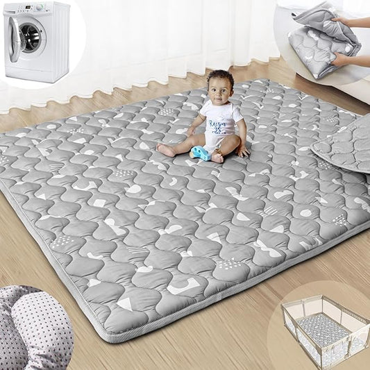 Baby Play Mats for Floor, 71”x59” Upgraded Thickness & Larger Super Soft Playmat for Babies and Toddlers, Foldable Washable, Upgrade Anti-Slip Crawling Mat for Playpen(Boho Gray)-CubbioJoy