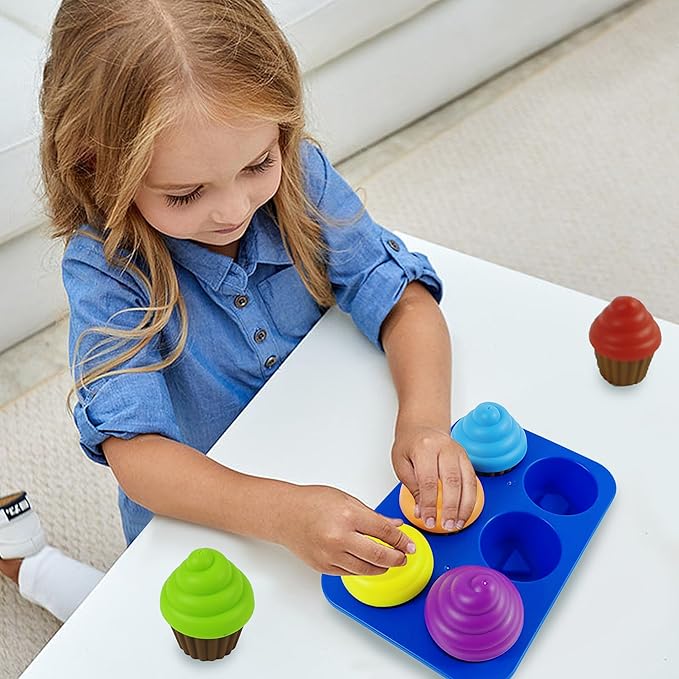 Cupcake Toy Toddler Toy Learning Colors and Shape-Shape Sorting Toys for Toddlers-Geometry Manipulatives Toddler Sensory Toys for Kids 1-3 - Child Montessori Toys for 18 Month Old Girls Boys-CubbioJoy