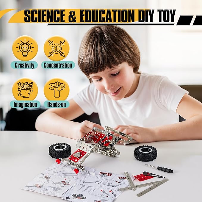 6-in-1 STEM Kit - Engineering Metal Truck, Airplane and Sports Car Excavator Toy for Boys 8-12 - STEM Building Toys for Kids 5-7, 6-8, 8-10 Educational Toys for Kids Boys Model Kit-CubbioJoy