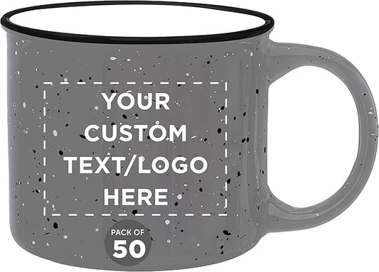 DISCOUNT PROMOS Custom Ceramic Campfire Coffee Mugs 13 oz. Set of 50, Personalized Bulk Pack - Perfect for Tea, Espresso, Cappuccino, Hot Cocoa - Grey-CubbioJoy