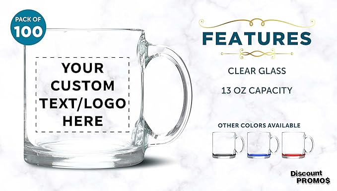 Custom Libbey Clear Glass Coffee Mugs 13 oz. Set of 100, Personalized Bulk Pack - Perfect for Coffee, Tea, Espresso, Hot Cocoa, Other Beverages - Clear Bottom-CubbioJoy