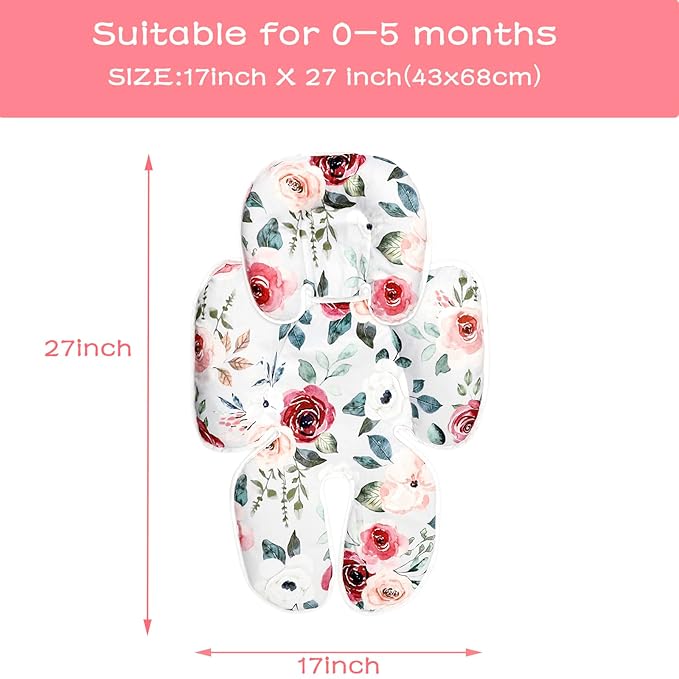 2 in 1 Infant Car Seat Insert, Car Seat Head Support Baby Girls Boys, Soft Newborn Carseat Insert Cushion, Perfect for Carseats, Strollers, Swings (Rose Flower)-CubbioJoy
