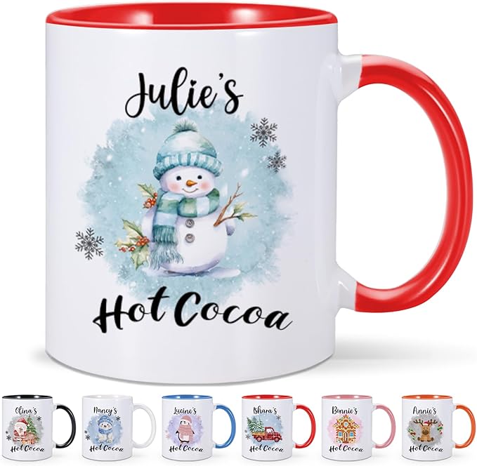 Custom Hot Cocoa Mugs Personalized Christmas Coffee Mugs with Name Customized Hot Chocolate Mug for Kids 11 oz Winter Holiday Cups Xmas Snowman Reindeer Mug Christmas Gifts for Family Boys Girls-CubbioJoy