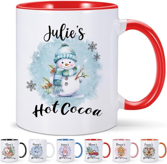 Custom Hot Cocoa Mugs Personalized Christmas Coffee Mugs with Name Customized Hot Chocolate Mug for Kids 11 oz Winter Holiday Cups Xmas Snowman Reindeer Mug Christmas Gifts for Family Boys Girls-CubbioJoy