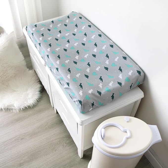 Changing Pad Cover for Boys Girls 4 Pack, Comfy & Breathable Changing Table Cover for 32''x16" Changing Table Pads, Diaper Changing Pad Cover, Dinosaurs & Ocean-CubbioJoy