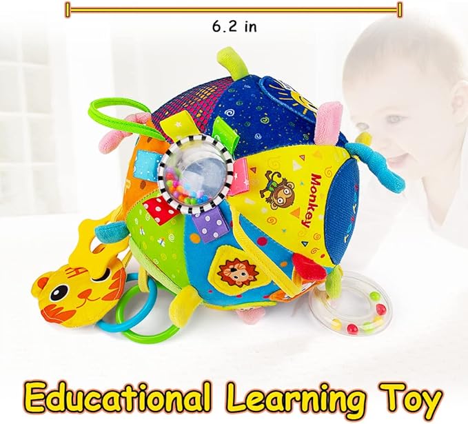 8-in-1 Sensory Balls for Infant Toddlers,Rainbow Fabric Baby Toy for Sensory Development,Montessori Toys for Babies 6-12 Months,8 Different Sensory Tactile Textures with Crinkle Rattle Squeakers-CubbioJoy