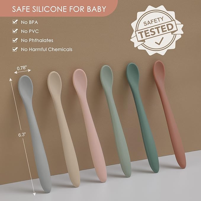 6-Piece Silicone Baby Feeding Spoons, First Stage Infant Spoons, Soft-Tip Easy on Gums I Baby Training Spoon | Infant Utensils Feeding Supplies, Dishwasher & Boil-proof-CubbioJoy