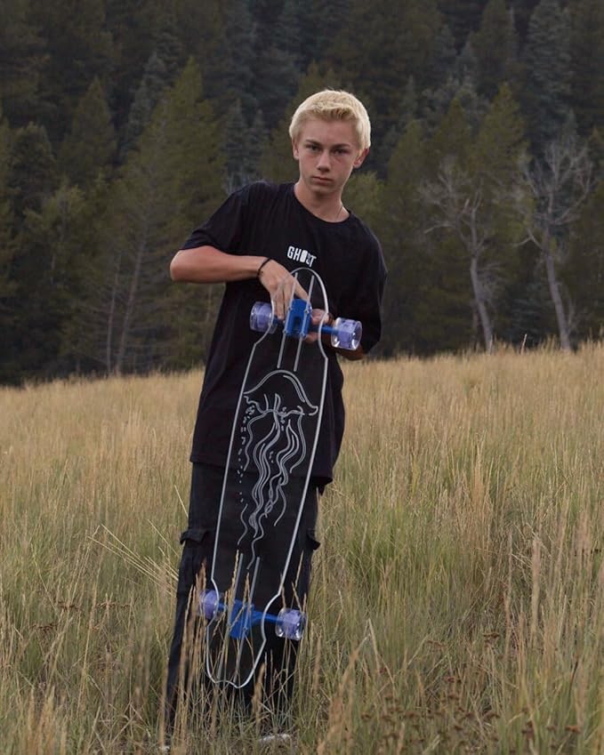 Clear Longboard Skateboard - Transparent Acrylic Long Boards with Light-Up LED Wheels for Smooth Rides - Ride The Streets in Style with Longboard Built for Beginners & Pros Alike-CubbioJoy