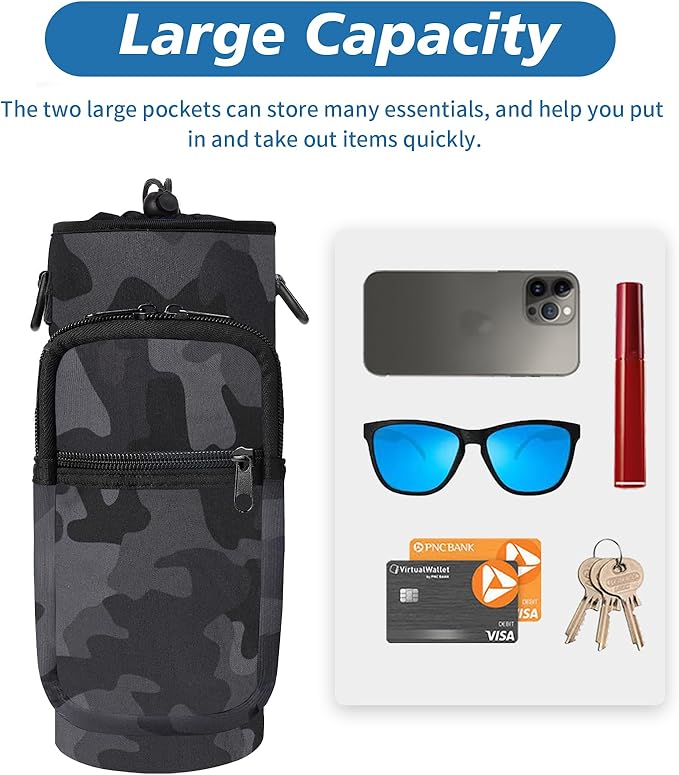 32 40 oz Water Bottle Carrier with Strap, Neoprene Water Bottle Sleeve Bag with 2 Pockets Insulated Flask Sling Holder for Walking Hiking Gym-CubbioJoy