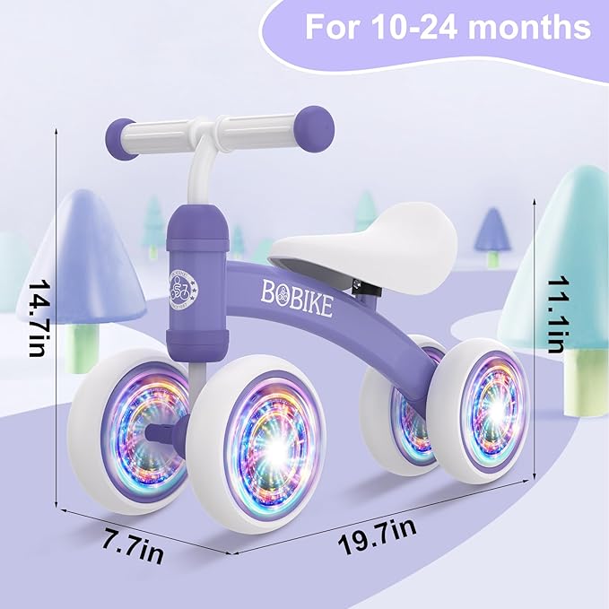 Baby Balance Bike Toys for 12-36 Months Kids Toy Boy and Girls Gifts Toddler Best First Birthday Gift Children Walker No Pedal Infant 4 Wheels Bicycle (Colorful, Purple-Light)-CubbioJoy