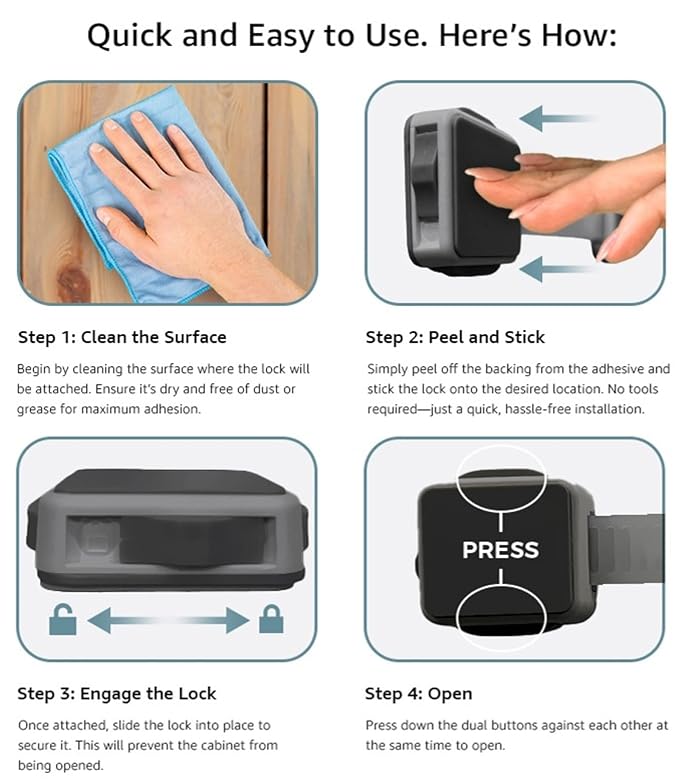 Cabinet Locks Baby Proofing (6-Pack Brown) - Child Proof Cabinet Locks, No Drilling, Easy Installation, Adjustable & Reusable, Drawer Locks Baby Proofing-CubbioJoy