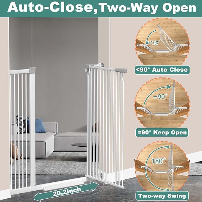 40.5" Extra Tall Baby Gate for Doorways, Extra Wide 60.3"-62.9" Large Dog Pet Gate for Stairs Indoor Outdoor Adjustable Safety Child Toddler Gate Metal Puppy Barrier Walk Throughs for Kids, White-CubbioJoy