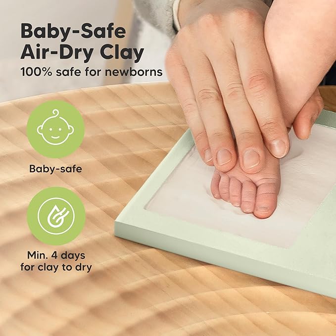 Baby Hand and Footprint Kit - Clay Handprint Keepsake Frame, Newborn Nursery Picture Frame, Personalized New Mom Gifts for Baby Shower & Registry (Sage)-CubbioJoy