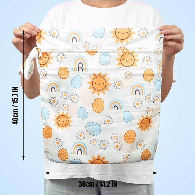 2pcs Cloth Diaper Wet Dry Bags, Waterproof Reusable Wet Bag with 2 Zipper Pockets & Handle, Washable Laundry Bags for Baby Adult Clothes Travel Beach Pool Daycare Yoga Gym Exercise Swimsuits,-CubbioJoy