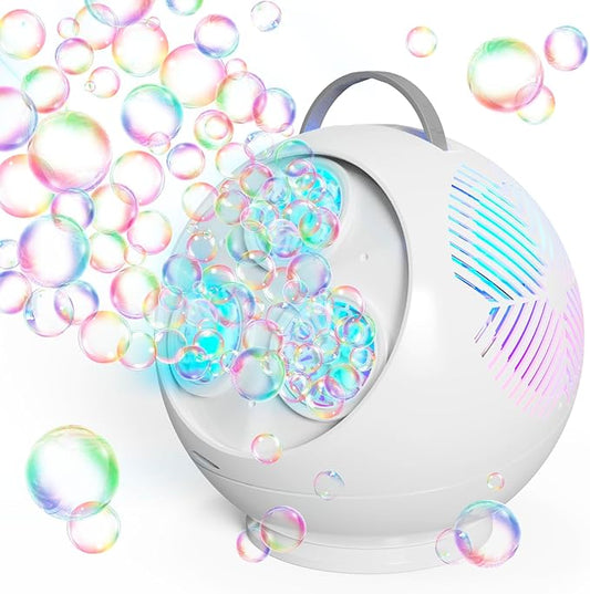 Bubble Machine Automatic Bubble Blower for Kids Toddlers Rechargeable Portable Spherical LED Bubble Maker Electric Auto Rotating 45°/360° Outdoor Toy Birthday Party Wedding (Spherical White)-CubbioJoy