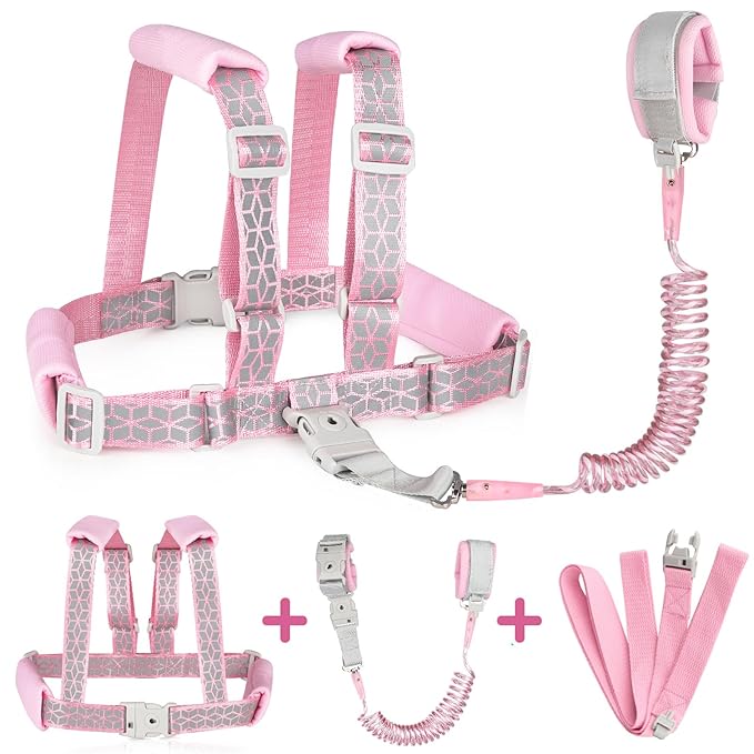 Accmor Toddler Harness Leash, Reflective Kids Leashes with Anti Lost Wrist Link, 3 in 1 Child Harnesses with Key Lock Design for Girls, Baby Walking Wristband Rope Protection Belt Tether.-CubbioJoy