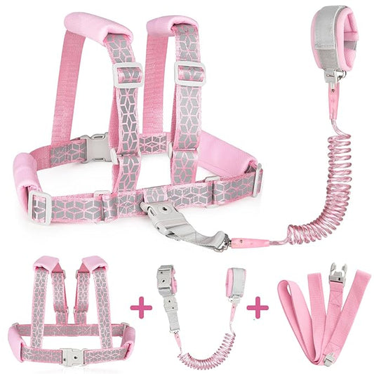 Accmor Toddler Harness Leash, Reflective Kids Leashes with Anti Lost Wrist Link, 3 in 1 Child Harnesses with Key Lock Design for Girls, Baby Walking Wristband Rope Protection Belt Tether.-CubbioJoy