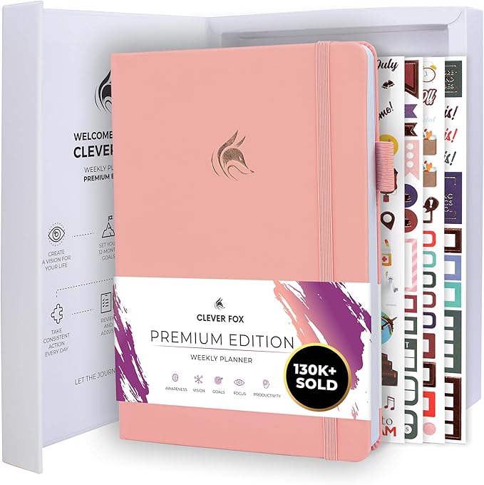 Clever Fox Planner Premium Edition – Undated Luxurious Weekly & Monthly Planner to Increase Productivity and Hit Your Goals – Organizer – Start Anytime, A5, Lasts 1 Year, Light Pink (Weekly)-CubbioJoy