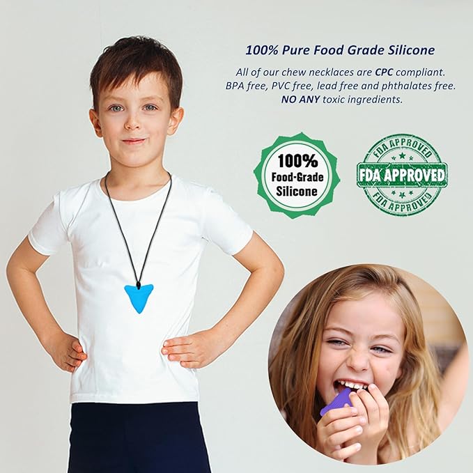 Chew Necklace for Kids Adults, Silicone Chew Toys for Kids Boys Girls with Anxiety Autism ADHD SPD Needs, Autism Sensory Necklaces for Chewing - 5 Pack-CubbioJoy