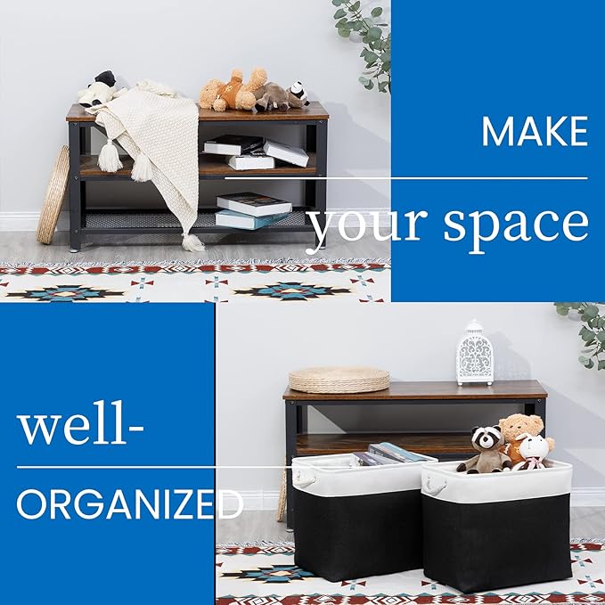 Bidtakay Baskets Extra Large Storage Bins for Clothes Set of 2 Black Baskets for Organizing Fabric Bins 17x12x15 In Tall Baskets with Handles Decorative Basket for Home Organiztion Dog Toy Baskets-CubbioJoy