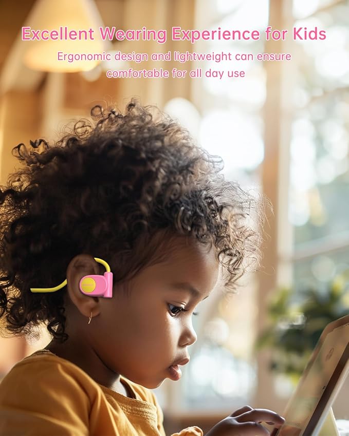 Kid Headphones for School, Air Conduction Open Ear Headphones, 3.5mm Jack Wired Cord, Ultra-Comfort, Ergonomic and Lightweight Design Perfect for School and Outdoor Activities-Yellow Pink-CubbioJoy