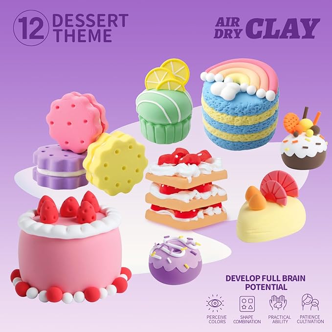Air Dry Clay Kits - Modeling Clay for Kids, Ultra Light & Soft, Safe & Non-Toxic, DIY Air Dry Clays Kit with Sculpting Tools and Tutorials, Creatible Art Crafts Toys Gifts for Boys Girls-CubbioJoy
