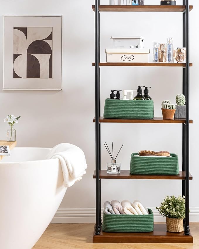 KALLAX Small Woven Basket, 12 x 8 x 4.5 Inches, Storage Basket for Organizing, Cute Small Rope Shelf Closet Cube Storage Bins Baskets for Shelves, Dog Toy Gift Baskets Empty, 3 Packs, Green-CubbioJoy