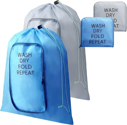 2 Pcs Travel Laundry Bag Washable Dirty Clothes Bag with Drawstring and Zipper for Suitcase, 22 x 18 Inch (Gray, Blue,Classic)-CubbioJoy