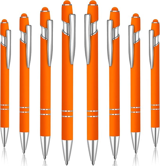 8 Pieces Ballpoint Pen with Stylus Tip Black Ink 2 in 1 Stylus Metal 1.0 mm Medium Point Smooth Pen Rainbow Colorful Rubberized Ballpoint for Touch Screen Tablet(Orange)-CubbioJoy