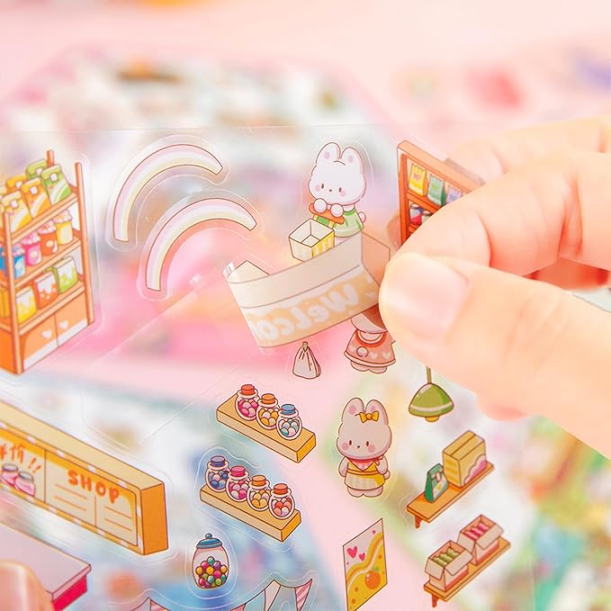 DIY 3D Sticker Scene，10 Sets Pack（600+） Large-Sized, Reusable Sticker Book, Cute Sets for Free Combination, Waterproof for Anywhere, Crafts Party Favors Birthday Gift-CubbioJoy