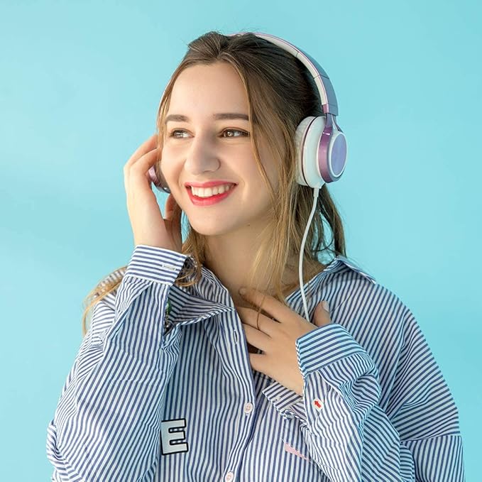 AILIHEN MS300 Purple Girl Headphones Wired with Microphone for Chromebook Laptop Computer, 3.5mm Foldable Lightweight on-Ear Headphones for School Teen Students-CubbioJoy