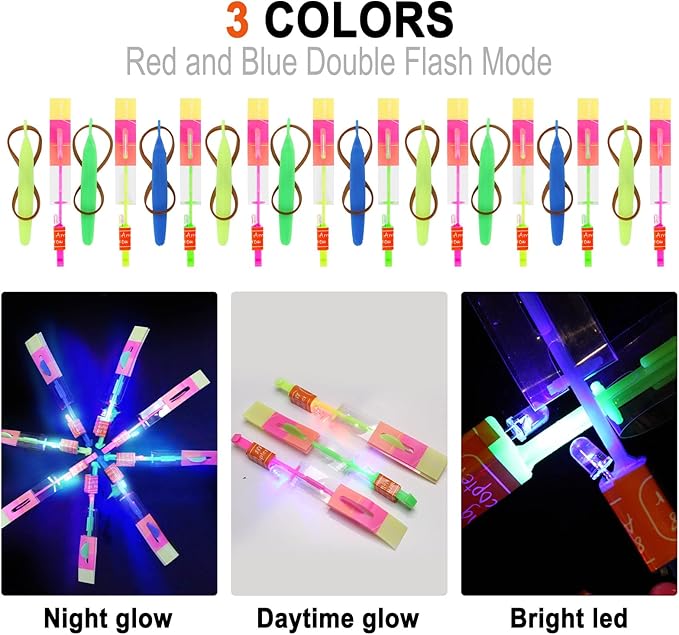 25 Sets LED Flying Set, 25 Slingshot+25 Glow Helicopter-50 Pcs, Flying Toy Outdoor Toys Glow in The Dark Party Supplies Party Favors for Kids 8-12,4-8-CubbioJoy