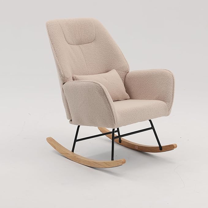 Boucle Accent Chair, Teddy Fabric Home Office Desk Chair No Wheels, Sherpa Furry Modern Dinging Chair, Living Room Bedroom Arm Chair, Girls Vanity Chair, Golden Finished, Light Camel-CubbioJoy