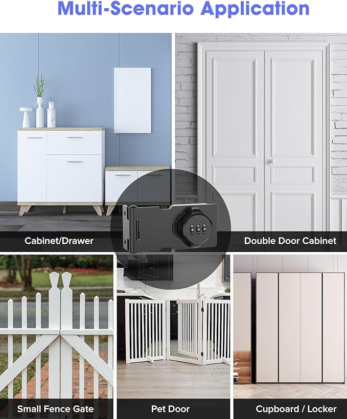 3.5Inch Mechanical Password Rotary Hasp Latch Locks, 3-Digit Cabinet Combination Lock for Small Doors, Cabinets, Barn Door, Closet, Kitchen Drawers, Cupboard (Black -1pc)-CubbioJoy