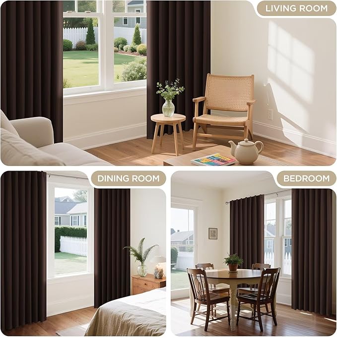 Joydeco 72 Inch Blackout Curtains for Bedroom, Thermal Insulated Black Out Curtains, Room Darkening Drapes for Living Room Window Rod Pocket Back Tab (W52 x L72 Inch, Chocolate)-CubbioJoy