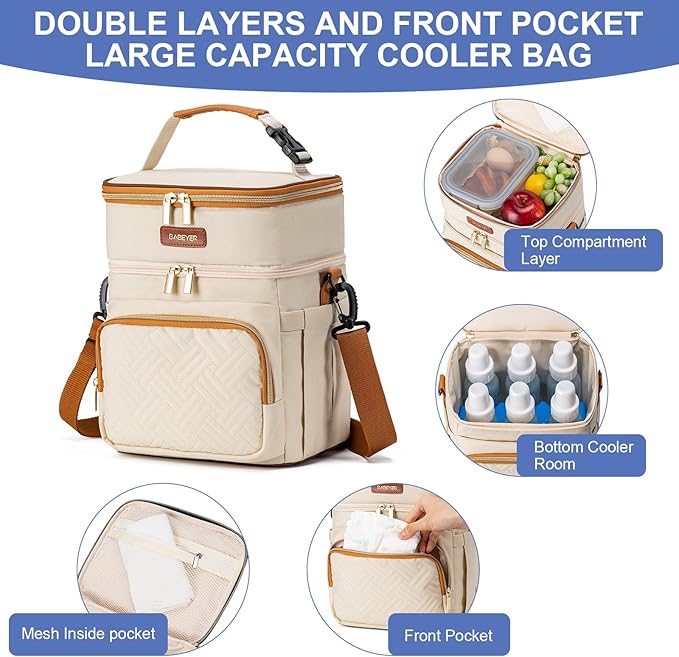 Insulated Breastmilk Cooler Bag with Ice Pack - Holds 6x9oz Bottles, Leakproof Double Layer, Baby Bottle Cooler Bag with Adjustable Strap for Nursing Moms, Daycare & Travel-CubbioJoy