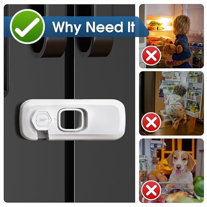 5 Pack Fridge Locks for Kids, QYESWHSR Child Proof Refrigerator Lock with Sticky Adhesive Pads, Fridge Child Locks, RV Refrigerator Door Latch, Oven Lock Safety to Keep Door Closed White-CubbioJoy