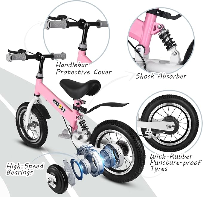 Balance Bike 2 in 1,The Dual Use of a Kids Balance Bike and Kids Bike,12 14 Inches for 2-6 Years Old,with Shock Absorbers, Fenders, Pedals, Auxiliary Wheels-CubbioJoy
