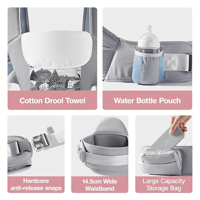 Baby Carrier with Hip Seat, SEEDNUR 6-in-1 Baby Carrier Newborn to Toddler, Ergonomic & Lightweight Toddler Carrier, Adjustable Baby Holder Carrier to Hands-Free Perfect for Travel and Shopping-CubbioJoy