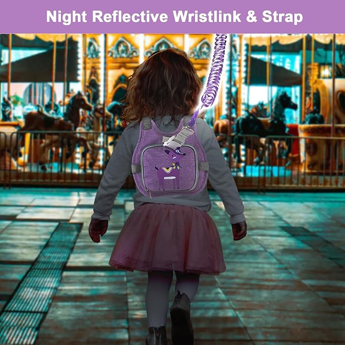 Accmor Toddler Harness Leash, Cute Deer Kids Harness + Anti Lost Wrist Link, Collapsible Child Leash for Outdoor Travel, Portable Baby Walking Harness Protector Wristband Strap for Baby Girls-CubbioJoy