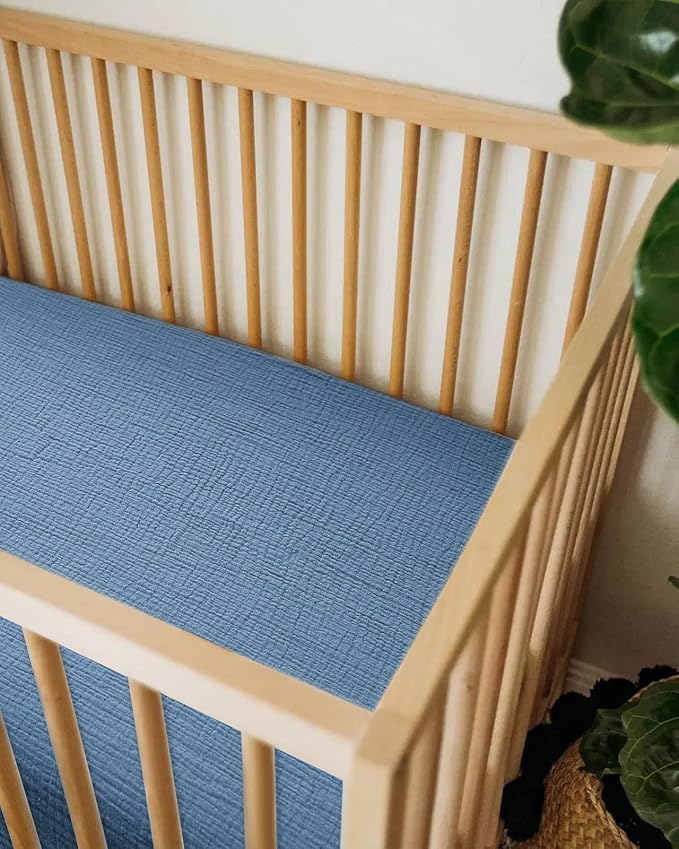 Bassinet Sheet for Baby Boy and Girl, Fitted Sheets for Rectangle, Oval, Hourglass Bassinet Mattress, Muslin Moses Basket Sheets with Neutral Style (Blue)-CubbioJoy