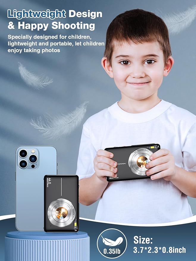 Digital Camera,FHD 1080P Kids Camera 44MP Point and Shoot Digital Cameras with 32GB Card,16X Zoom,Anti-Shake,Date Stamp,Compact Small Cameras Photography for Kids Student Teen Girl Boy(Black)-CubbioJoy