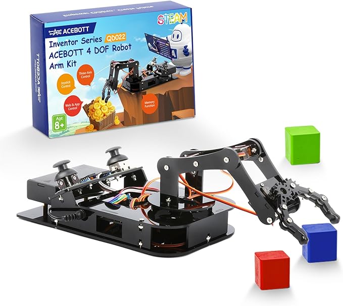 4DOF Robotic Arm Kit for Kids Compatible with Arduino IDE, Programming ESP32 Smart Robot Arm Building Kit STEM Educational Desktop Toy with Joystick and Web App Control for Children Ages 8+ and Adults-CubbioJoy