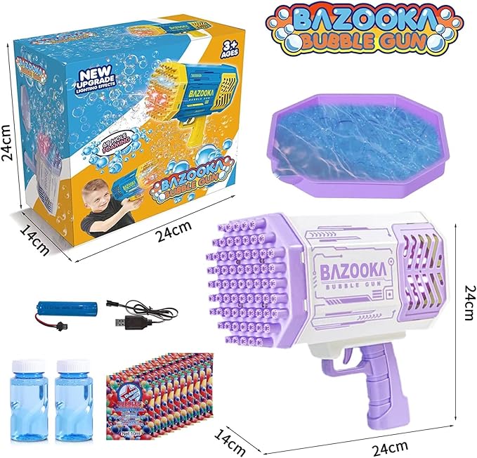 Bubble Gun, 69 Holes Bubble Machine Bubbles Kids Toys for Boys Girls Age 3 4 5 6 7 8 9 10 11 12 Year Old, Summer Outdoor Toy Birthday Wedding Party Halloween Favors-CubbioJoy
