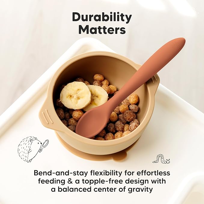 KeaBabies Silicone Baby Spoons, Self Feeding 6-12 months - 3-Pack Baby Weaning Eating Utensils,Toddler First Food Training Spoon,Infant,Kids Feeding Supplies Essential Set,Dishwasher-safe (Terracotta)-CubbioJoy