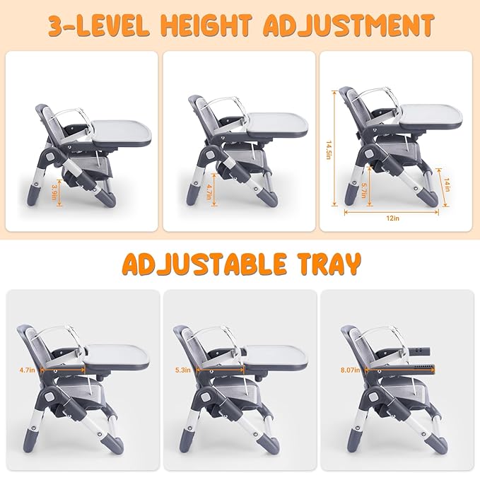 Bear Booster Seat for Kitchen Chairs, Portable High Chair for Babies 6–12 Months, Adjustable 3-Level Foldable Booster with Removable Tray, Ideal for Home, Outdoor, Camping, and Travel-CubbioJoy