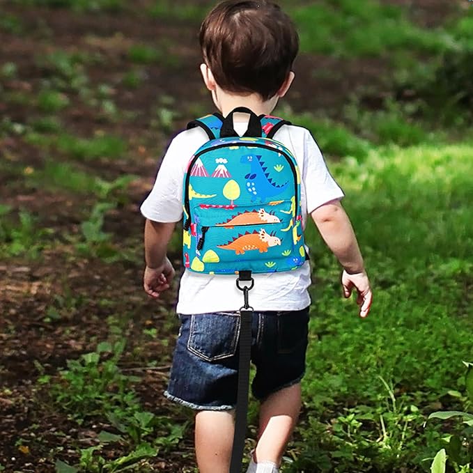 Accmor Toddler Backpack Leash with Anti Lost Wrist Link, Cute Mini Child Walking Harnesses Keep Kids Close Back Pack Rope Tether Rein for Baby Boys (Turquoise/Dino)-CubbioJoy