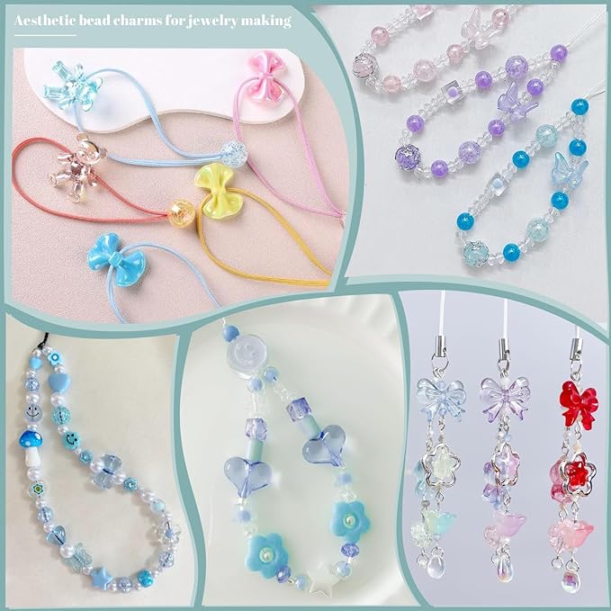 Assorted 180-240PCS Acrylic Beads for Bracelet Making, Flower Bow Butterfly Candy GummyBear Aesthetic Bracelet Charms,Cute Beads for Jewelry Making DIY Necklace Keychain Phone Charm-CubbioJoy